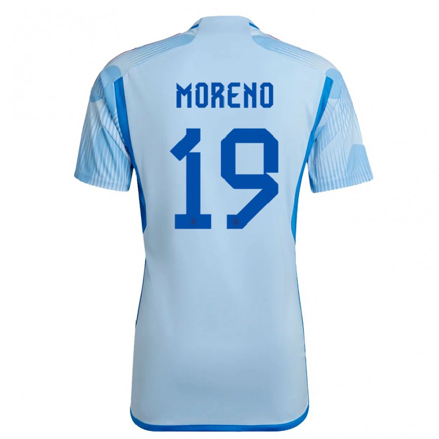 Kandiny Homme Maillot Espagne Victor Moreno #19 Bleu Ciel Tenues Extérieur 22-24 T-shirt
