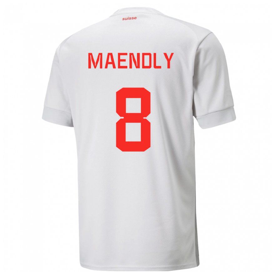 Kandiny Homme Maillot Suisse Sandy Maendly #8 Blanc Tenues Extérieur 22-24 T-shirt