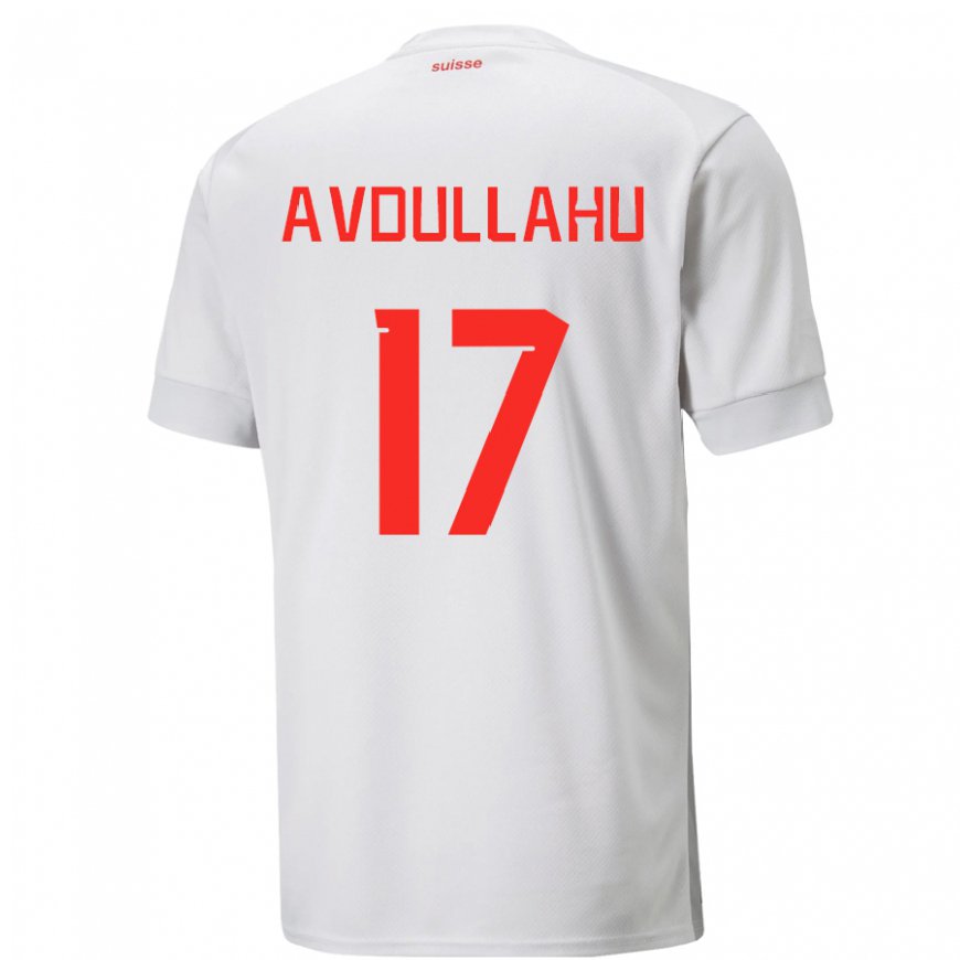 Kandiny Homme Maillot Suisse Leon Avdullahu #17 Blanc Tenues Extérieur 22-24 T-shirt