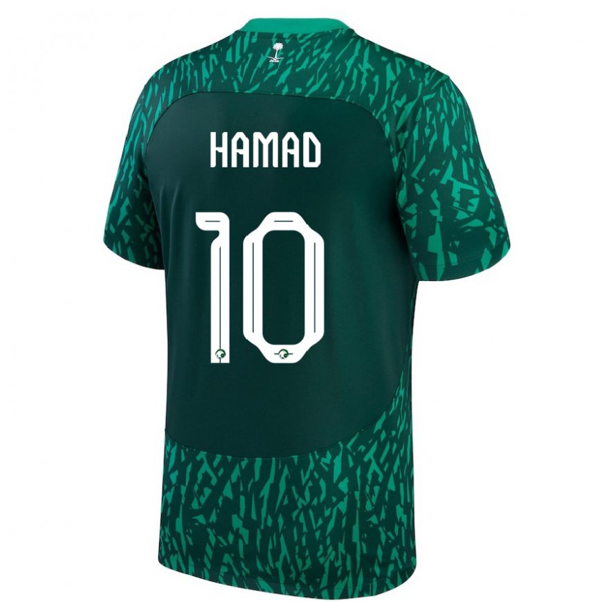 Kandiny Homme Maillot Arabie Saoudite Sarah Hamad #10 Vert Foncé Tenues Extérieur 22-24 T-shirt