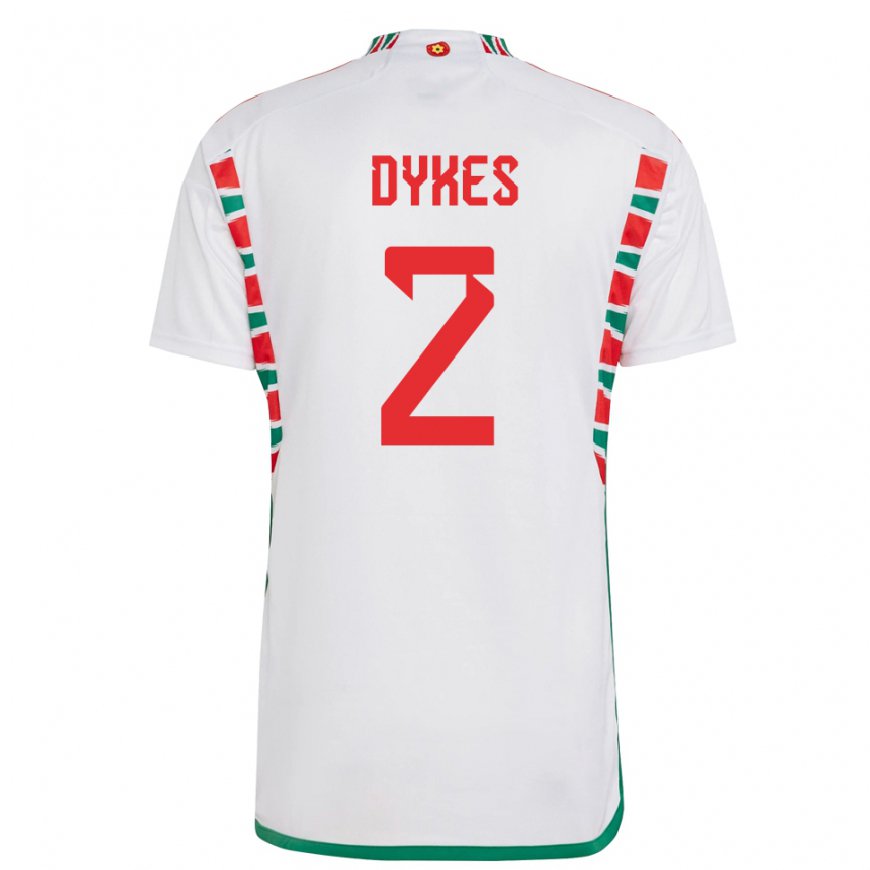 Kandiny Homme Maillot Pays De Galles Loren Dykes #2 Blanc Tenues Extérieur 22-24 T-shirt