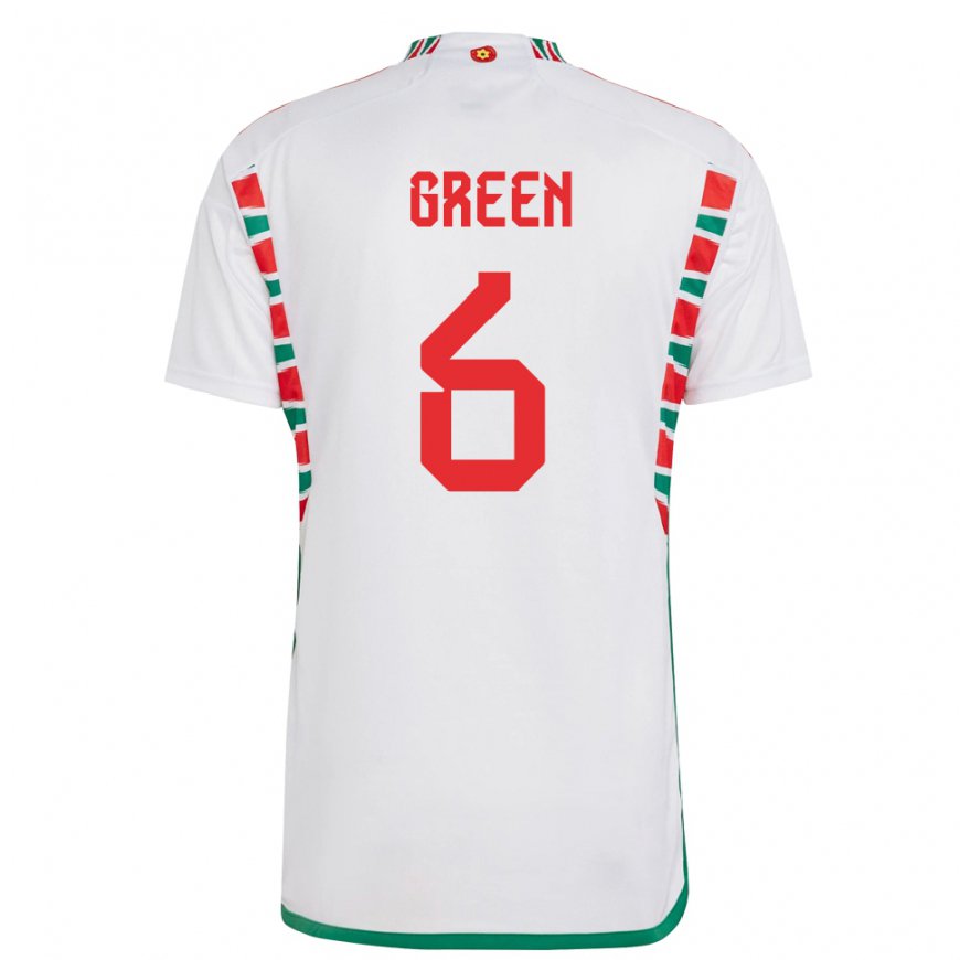 Kandiny Homme Maillot Pays De Galles Josephine Green #6 Blanc Tenues Extérieur 22-24 T-shirt