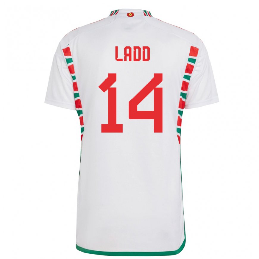 Kandiny Homme Maillot Pays De Galles Hayley Ladd #14 Blanc Tenues Extérieur 22-24 T-shirt