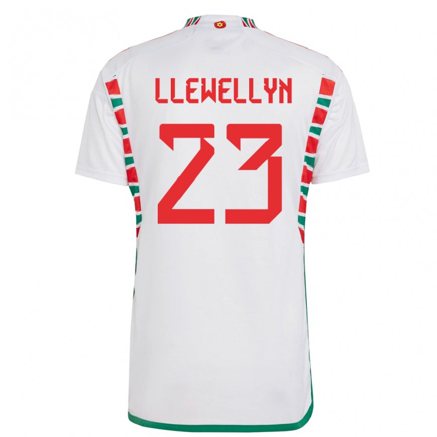 Kandiny Homme Maillot Pays De Galles Ffion Llewellyn #23 Blanc Tenues Extérieur 22-24 T-shirt