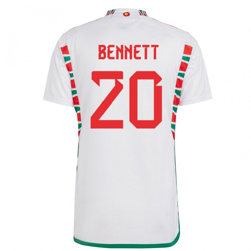 Kandiny Homme Maillot Pays De Galles Aaron Bennett #20 Blanc Tenues Extérieur 22-24 T-shirt