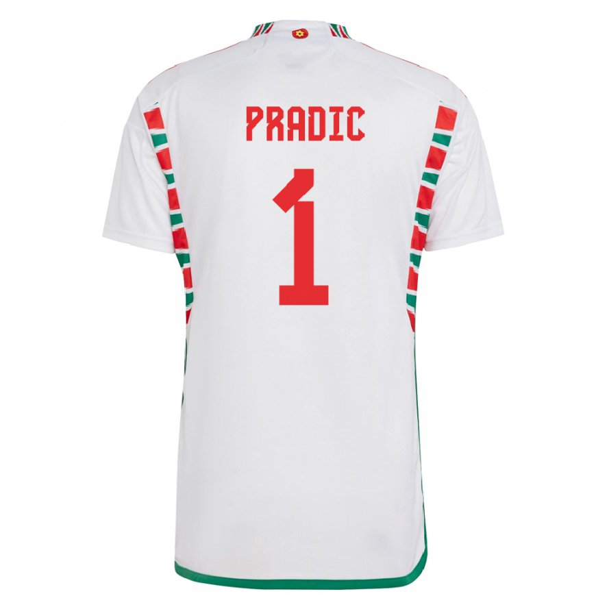 Kandiny Homme Maillot Pays De Galles James Pradic #1 Blanc Tenues Extérieur 22-24 T-shirt