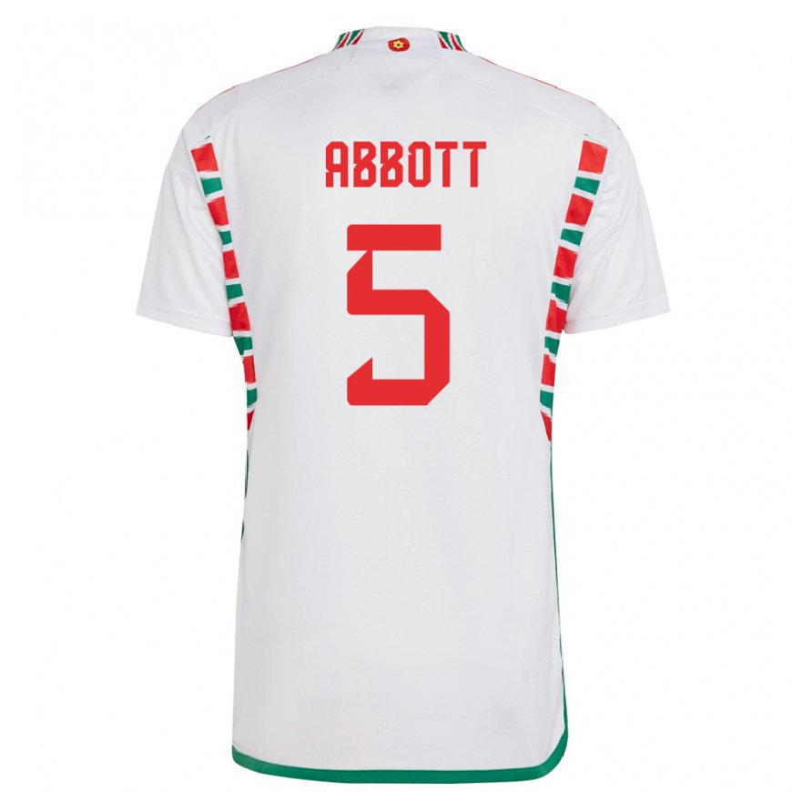Kandiny Homme Maillot Pays De Galles George Abbott #5 Blanc Tenues Extérieur 22-24 T-shirt