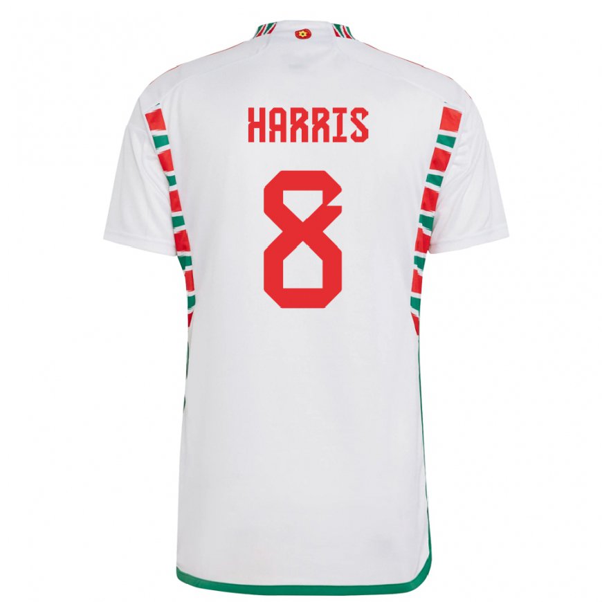 Kandiny Homme Maillot Pays De Galles Luke Harris #8 Blanc Tenues Extérieur 22-24 T-shirt