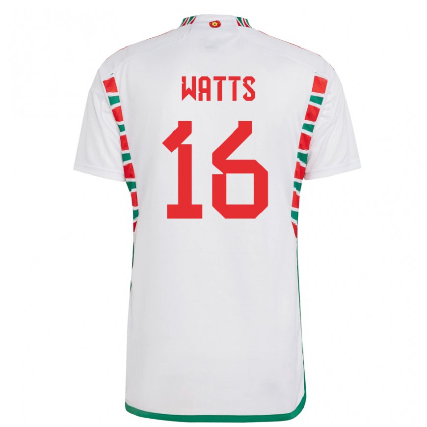 Kandiny Homme Maillot Pays De Galles Daniel Watts #16 Blanc Tenues Extérieur 22-24 T-shirt