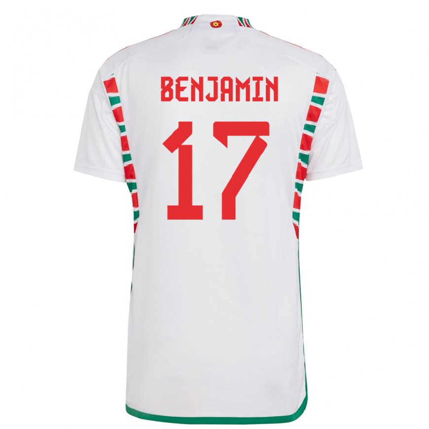 Kandiny Homme Maillot Pays De Galles Omari Benjamin #17 Blanc Tenues Extérieur 22-24 T-shirt
