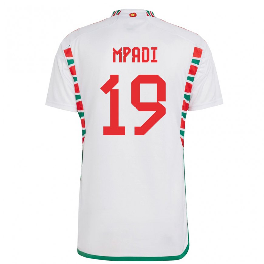 Kandiny Homme Maillot Pays De Galles Japhet Mpadi #19 Blanc Tenues Extérieur 22-24 T-shirt