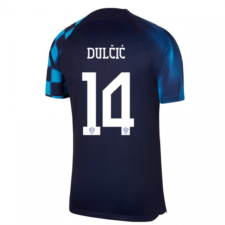 Kandiny Homme Maillot Croatie Antonia Dulcic #14 Bleu Foncé Tenues Extérieur 22-24 T-shirt