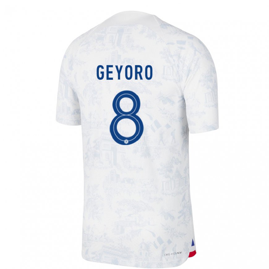Kandiny Homme Maillot France Grace Geyoro #8 Blanc Bleu Tenues Extérieur 22-24 T-shirt