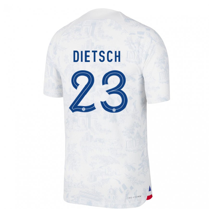 Kandiny Homme Maillot France Guillaume Dietsch #23 Blanc Bleu Tenues Extérieur 22-24 T-shirt