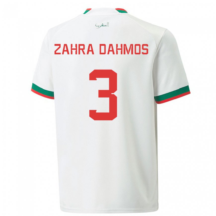 Kandiny Homme Maillot Maroc Fatima Zahra Dahmos #3 Blanc Tenues Extérieur 22-24 T-shirt