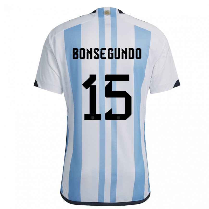 Kandiny Femme Maillot Argentine Florencia Bonsegundo #15 Blanc Bleu Ciel Tenues Domicile 22-24 T-shirt