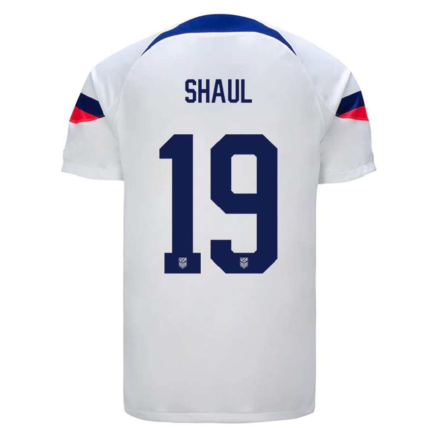 Kandiny Femme Maillot États-unis Ian Shaul #19 Blanc Tenues Domicile 22-24 T-shirt