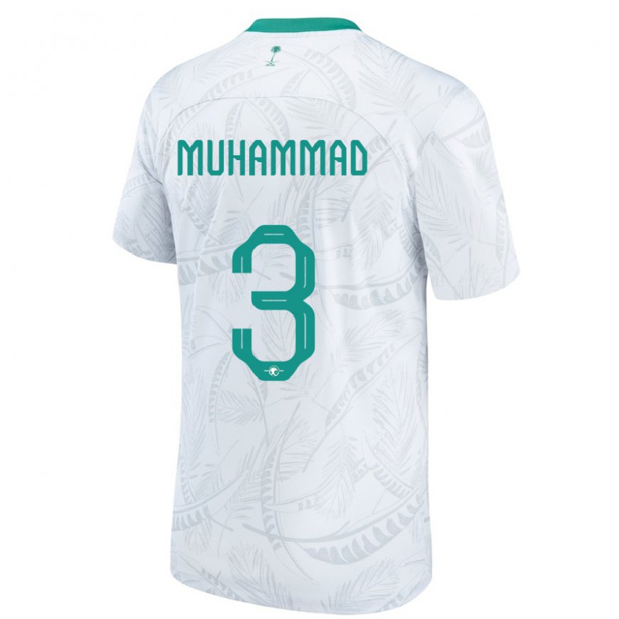 Kandiny Femme Maillot Arabie Saoudite Lin Muhammad #3 Blanc Tenues Domicile 22-24 T-shirt