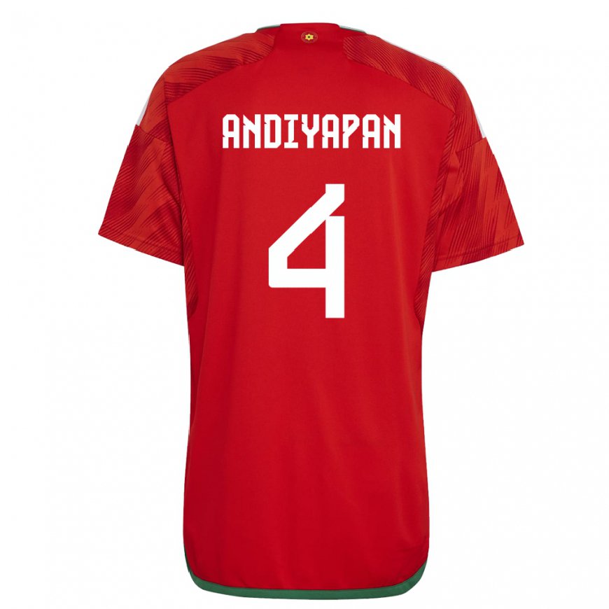 Kandiny Femme Maillot Pays De Galles William Andiyapan #4 Rouge Tenues Domicile 22-24 T-shirt