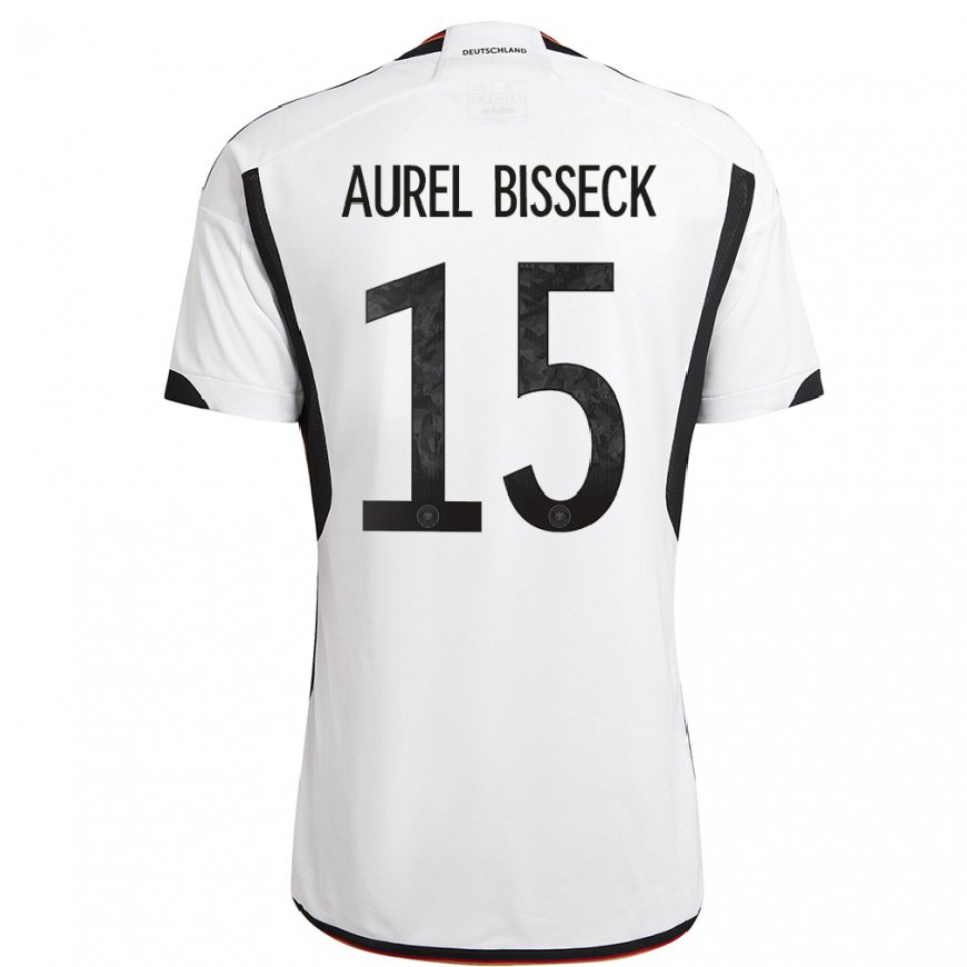 Kandiny Femme Maillot Allemagne Yann Aurel Bisseck #15 Blanc Noir Tenues Domicile 22-24 T-shirt