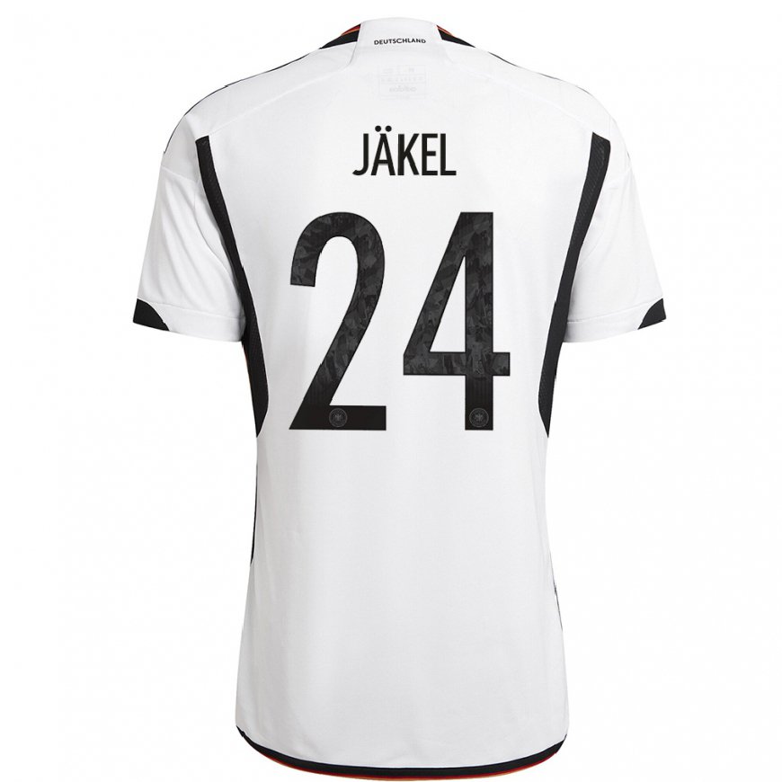 Kandiny Femme Maillot Allemagne Frederik Jakel #24 Blanc Noir Tenues Domicile 22-24 T-shirt