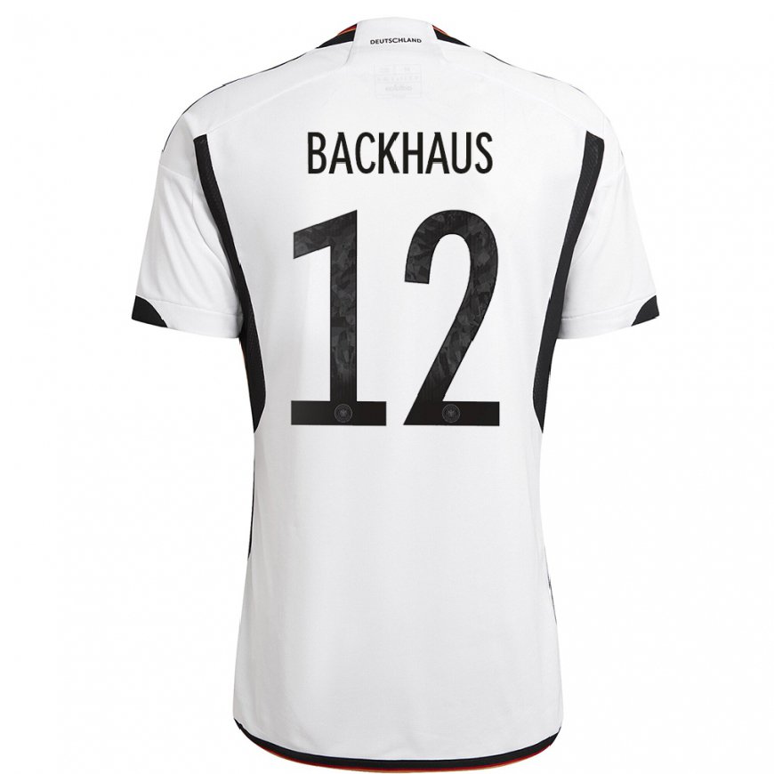 Kandiny Femme Maillot Allemagne Mio Backhaus #12 Blanc Noir Tenues Domicile 22-24 T-shirt