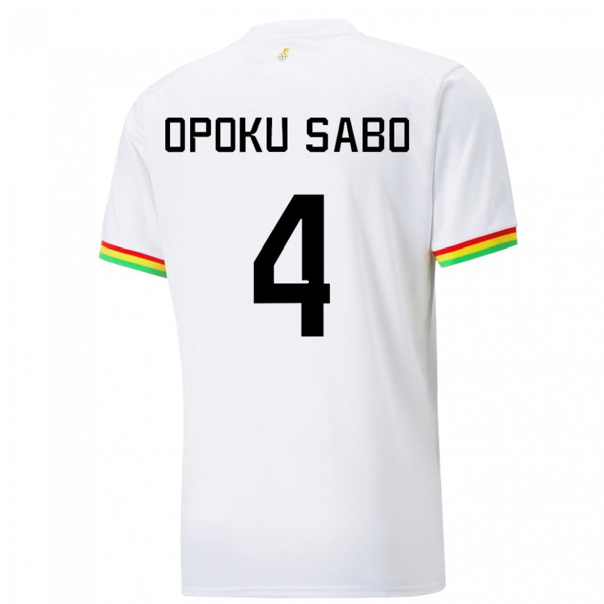 Kandiny Femme Maillot Ghana Alex Opoku Sabo #4 Blanc Tenues Domicile 22-24 T-shirt