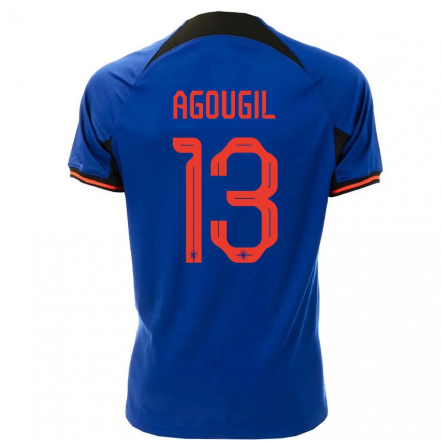 Kandiny Femme Maillot Pays-bas Oualid Agougil #13 Bleu Royal Tenues Extérieur 22-24 T-shirt