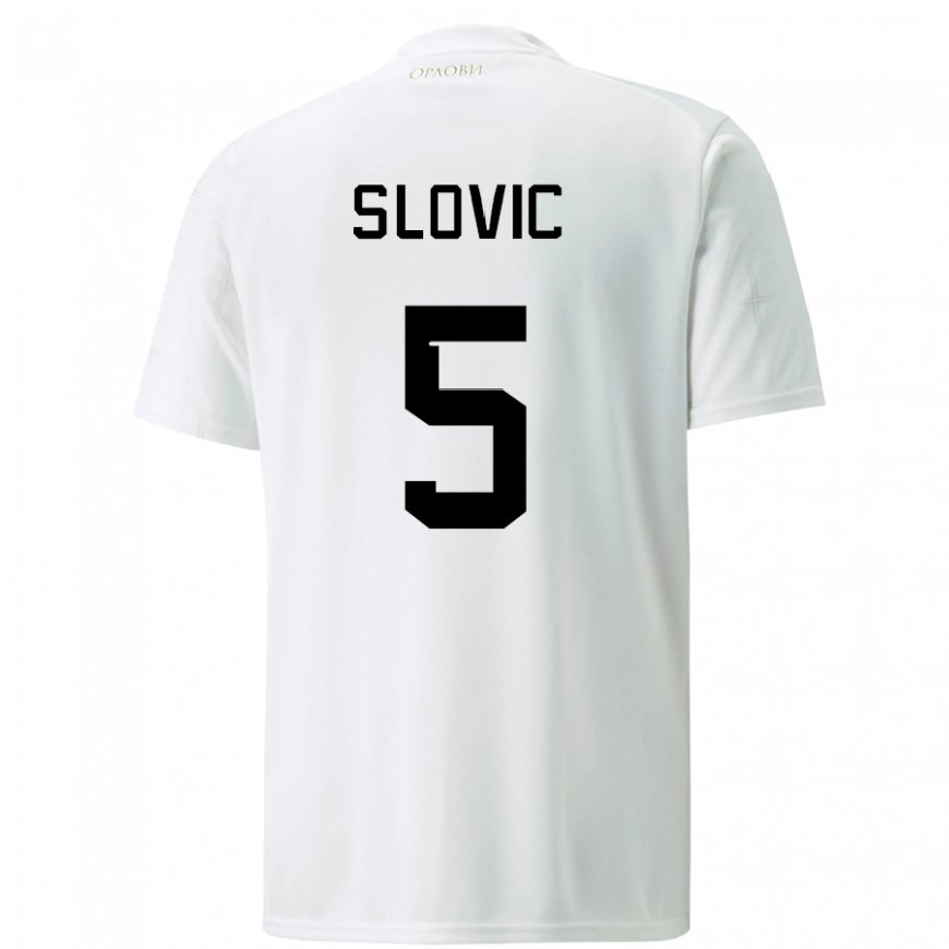 Kandiny Femme Maillot Serbie Violeta Slovic #5 Blanc Tenues Extérieur 22-24 T-shirt