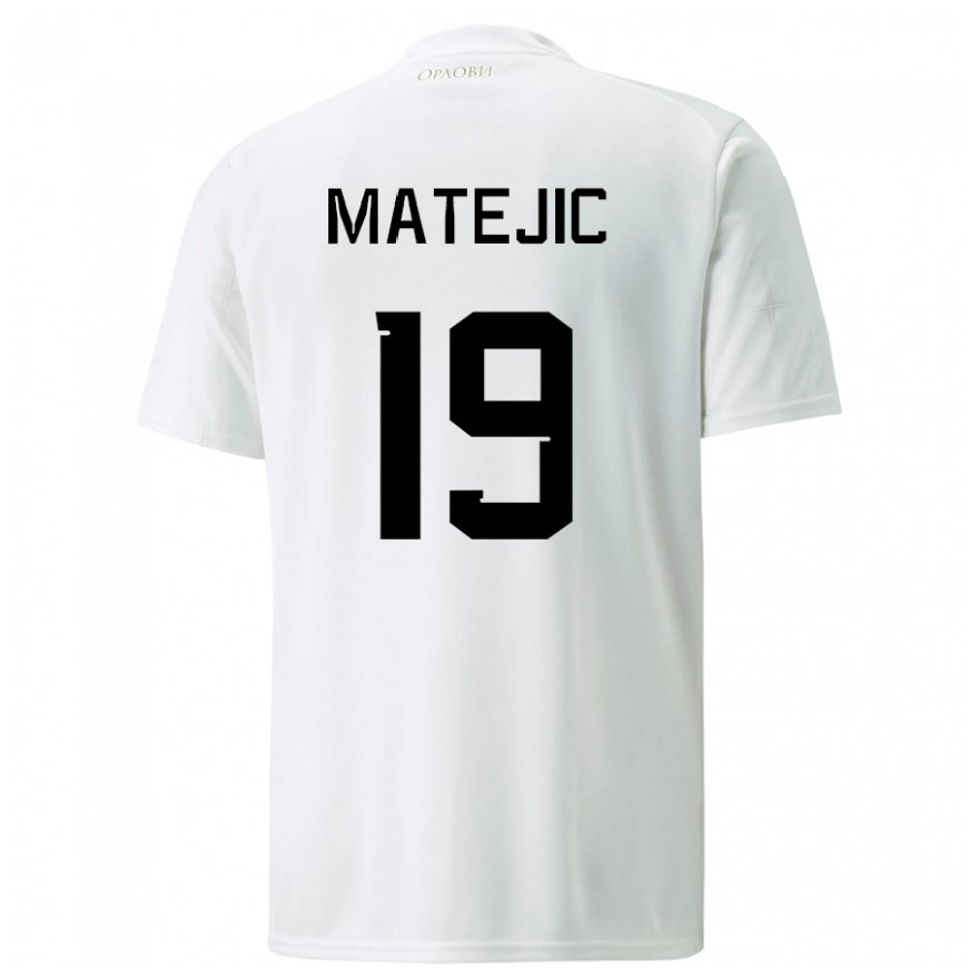 Kandiny Femme Maillot Serbie Nina Matejic #19 Blanc Tenues Extérieur 22-24 T-shirt