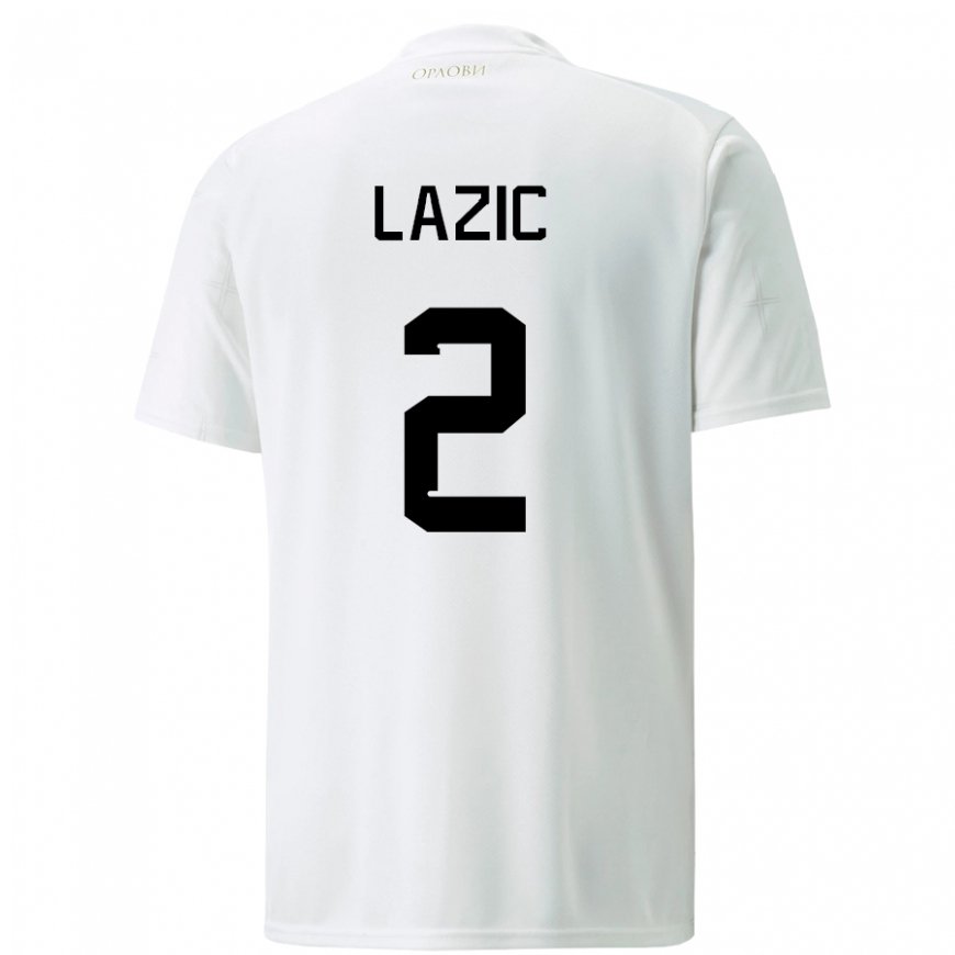 Kandiny Femme Maillot Serbie Uros Lazic #2 Blanc Tenues Extérieur 22-24 T-shirt