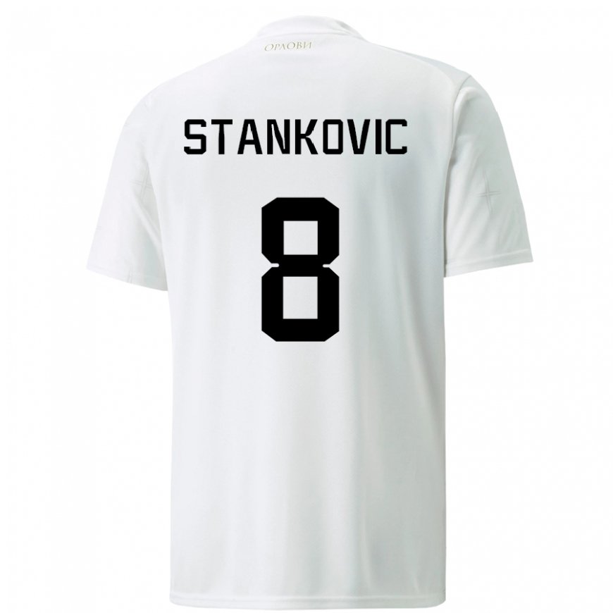 Kandiny Femme Maillot Serbie Nikola Stankovic #8 Blanc Tenues Extérieur 22-24 T-shirt