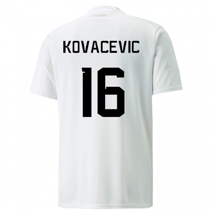 Kandiny Femme Maillot Serbie Bojan Kovacevic #16 Blanc Tenues Extérieur 22-24 T-shirt
