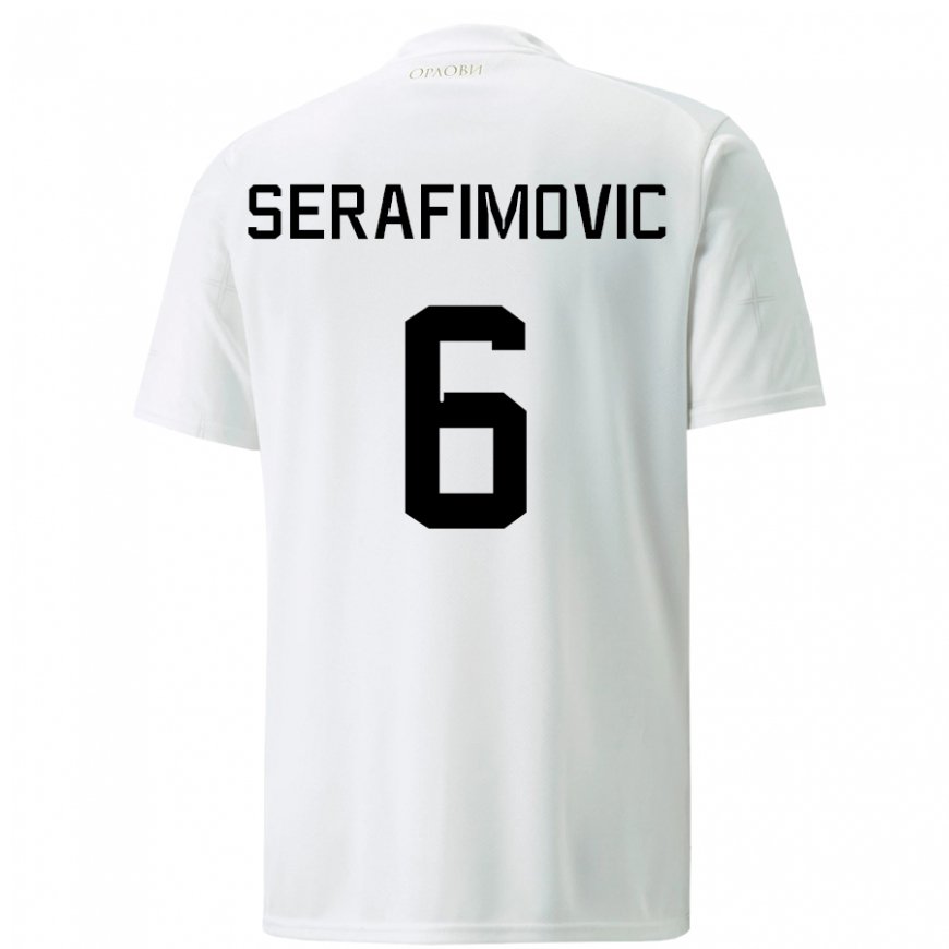 Kandiny Femme Maillot Serbie Vojin Serafimovic #6 Blanc Tenues Extérieur 22-24 T-shirt