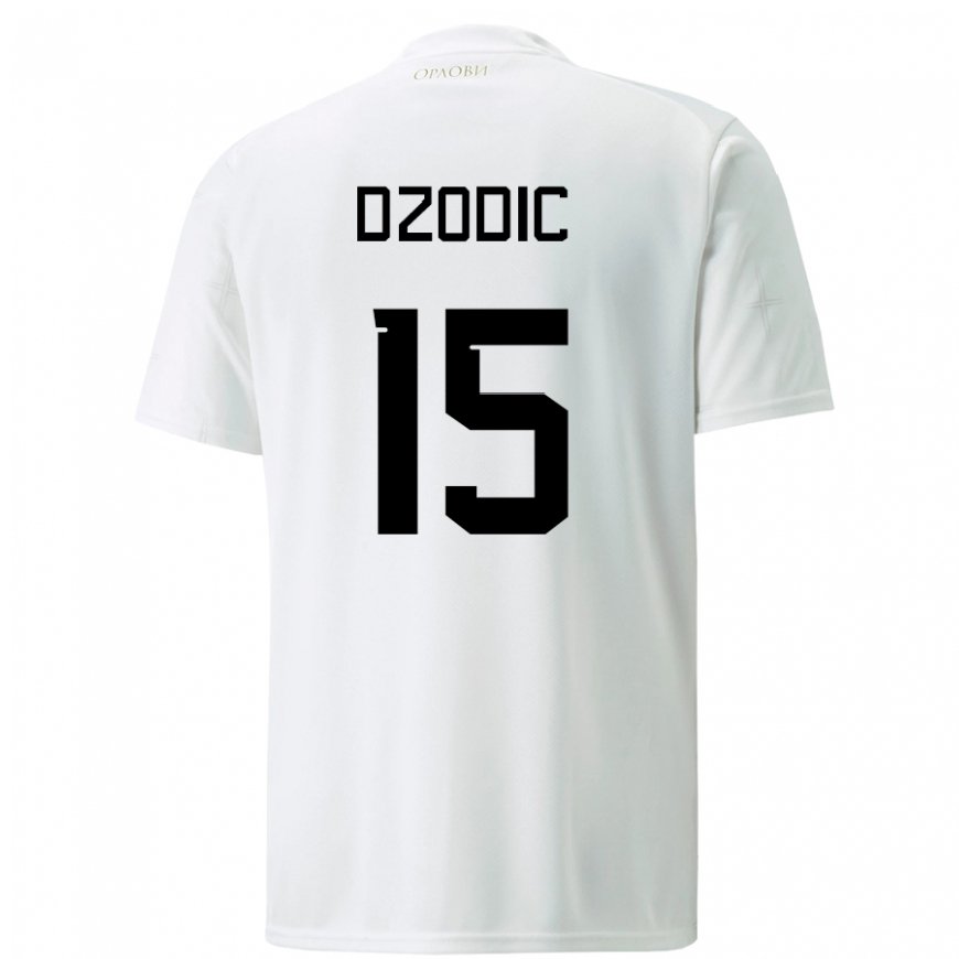 Kandiny Femme Maillot Serbie Stefan Dzodic #15 Blanc Tenues Extérieur 22-24 T-shirt