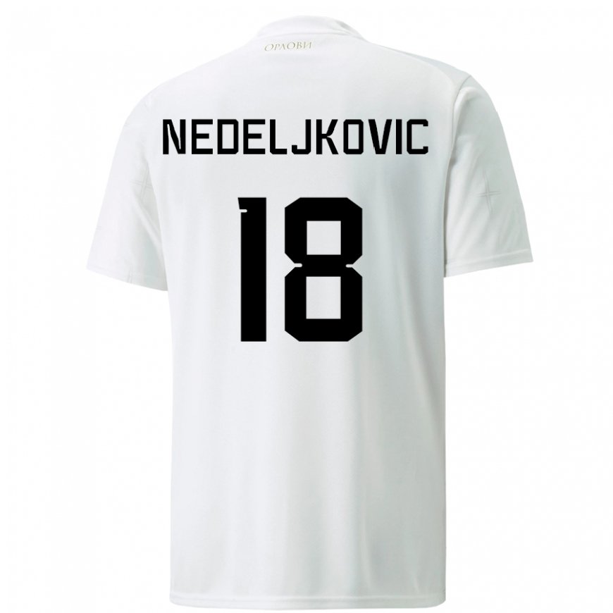 Kandiny Femme Maillot Serbie Kosta Nedeljkovic #18 Blanc Tenues Extérieur 22-24 T-shirt