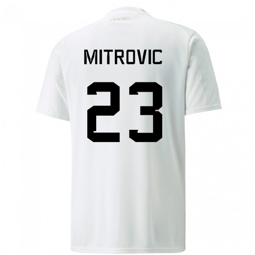 Kandiny Femme Maillot Serbie Vuk Mitrovic #23 Blanc Tenues Extérieur 22-24 T-shirt