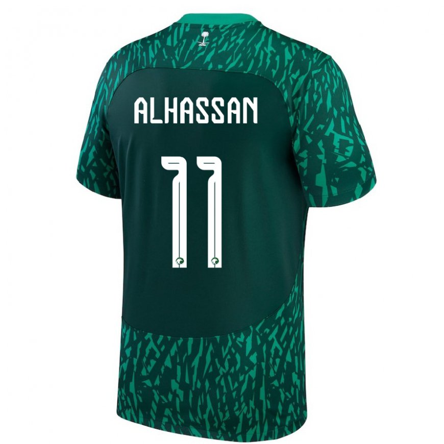 Kandiny Femme Maillot Arabie Saoudite Abbas Alhassan #11 Vert Foncé Tenues Extérieur 22-24 T-shirt