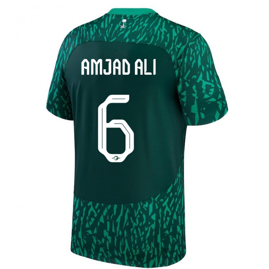 Kandiny Femme Maillot Arabie Saoudite Amjad Ali #6 Vert Foncé Tenues Extérieur 22-24 T-shirt