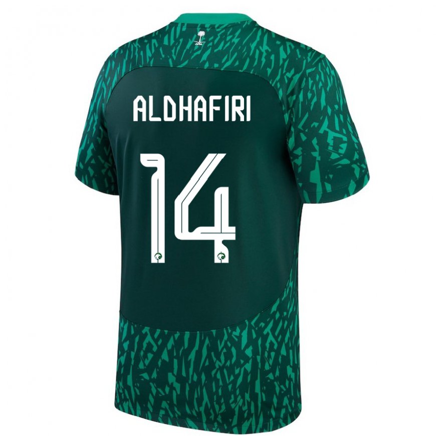 Kandiny Femme Maillot Arabie Saoudite Jathob Aldhafiri #14 Vert Foncé Tenues Extérieur 22-24 T-shirt