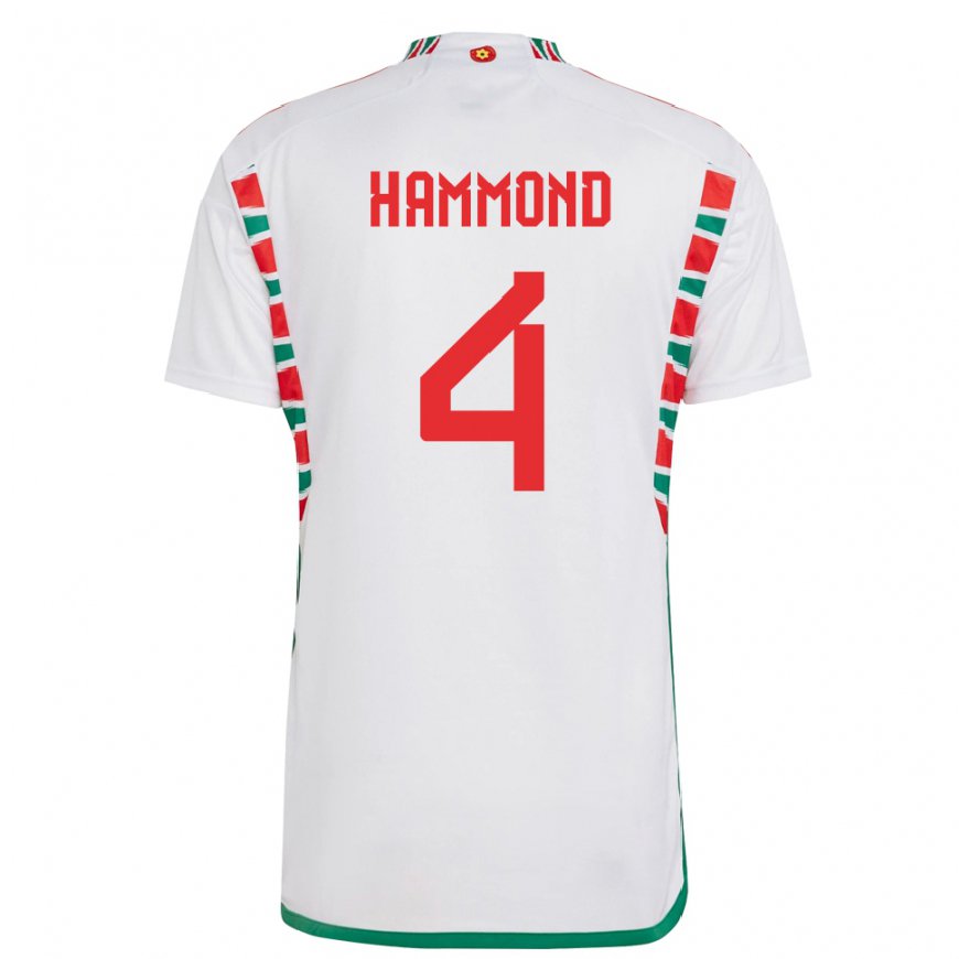 Kandiny Femme Maillot Pays De Galles Ben Hammond #4 Blanc Tenues Extérieur 22-24 T-shirt