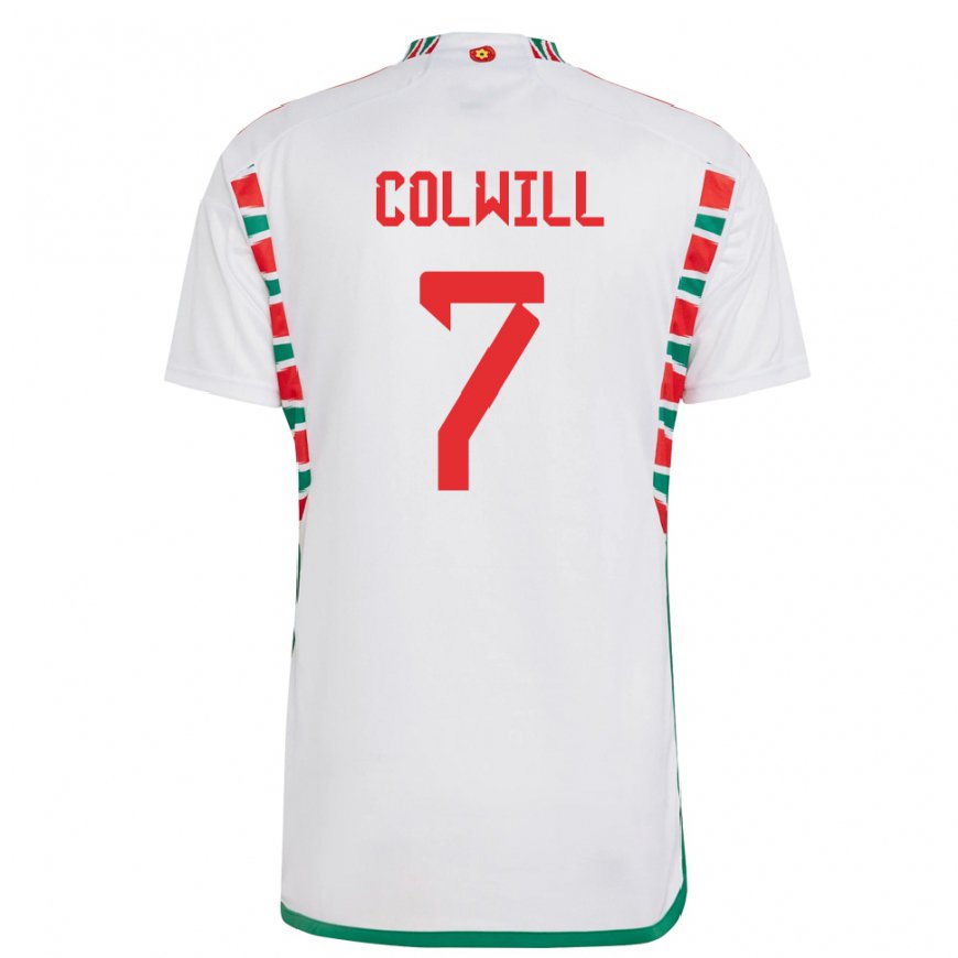 Kandiny Femme Maillot Pays De Galles Joel Colwill #7 Blanc Tenues Extérieur 22-24 T-shirt