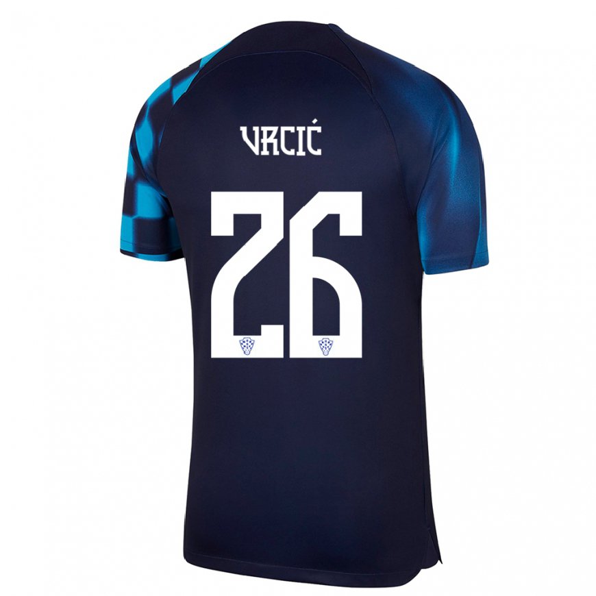 Kandiny Femme Maillot Croatie Jere Vrcic #26 Bleu Foncé Tenues Extérieur 22-24 T-shirt