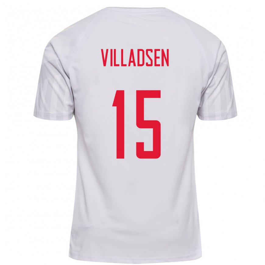 Kandiny Femme Maillot Danemark Oliver Villadsen #15 Blanc Tenues Extérieur 22-24 T-shirt
