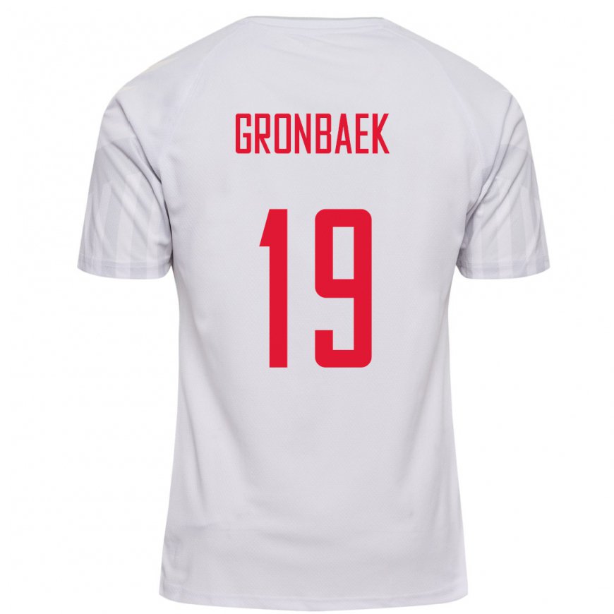 Kandiny Femme Maillot Danemark Albert Gronbaek #19 Blanc Tenues Extérieur 22-24 T-shirt