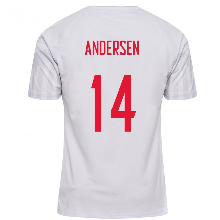 Kandiny Femme Maillot Danemark Silas Andersen #14 Blanc Tenues Extérieur 22-24 T-shirt