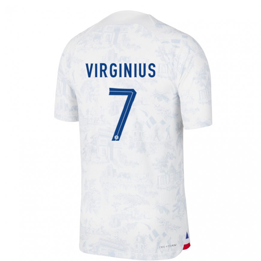 Kandiny Femme Maillot France Alan Virginius #7 Blanc Bleu Tenues Extérieur 22-24 T-shirt