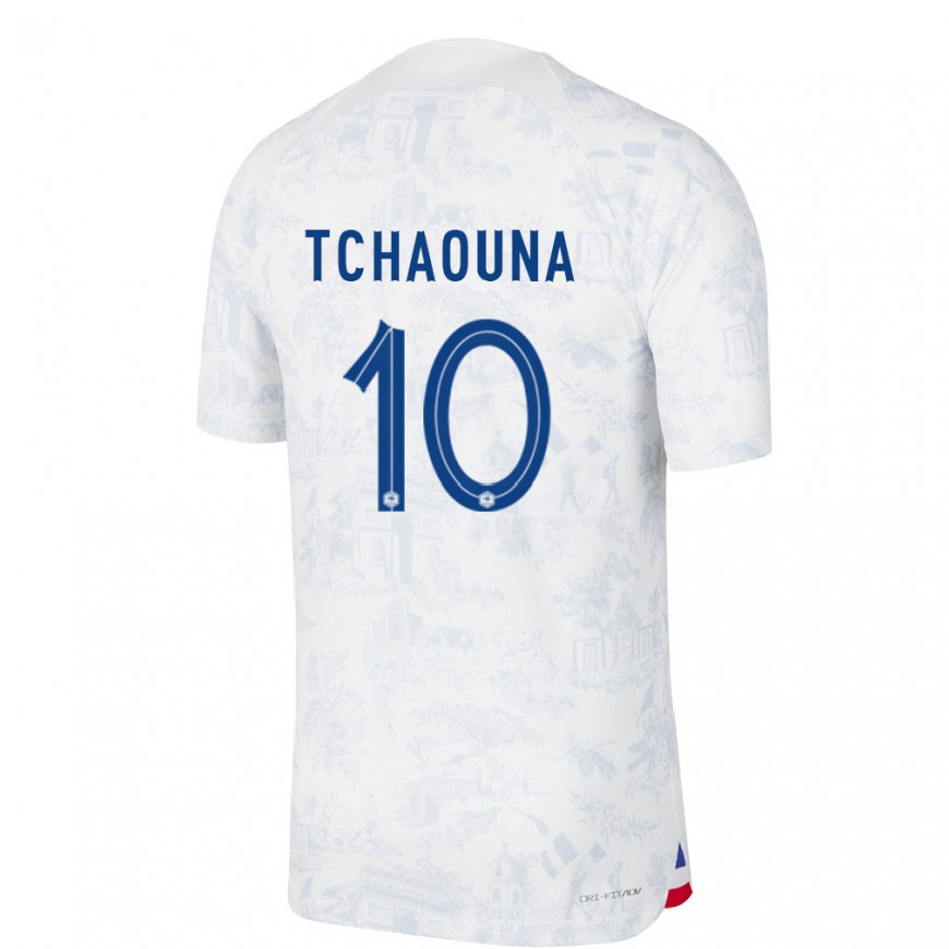 Kandiny Femme Maillot France Loum Tchaouna #10 Blanc Bleu Tenues Extérieur 22-24 T-shirt