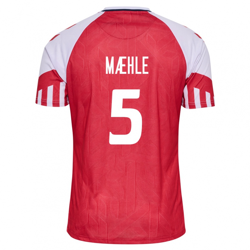 Kandiny Enfant Maillot Danemark Joakim Maehle #5 Rouge Tenues Domicile 24-26 T-Shirt
