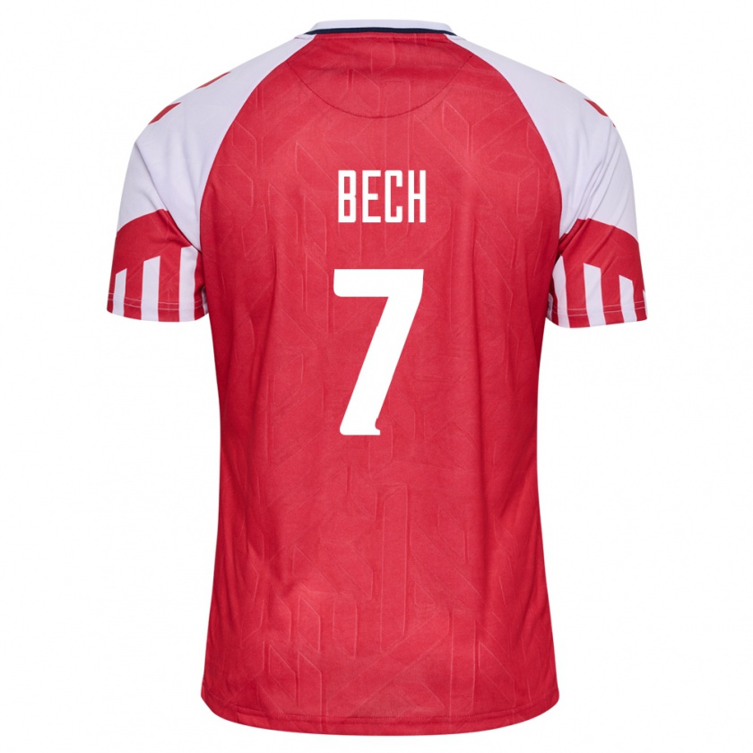 Kandiny Enfant Maillot Danemark Tobias Bech #7 Rouge Tenues Domicile 24-26 T-Shirt